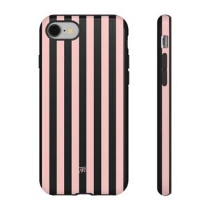 Stylish Striped Phone Case for Tough Protection, Cute Phone Cover, Black and Pink Stripes, Durable Smartphone Case
