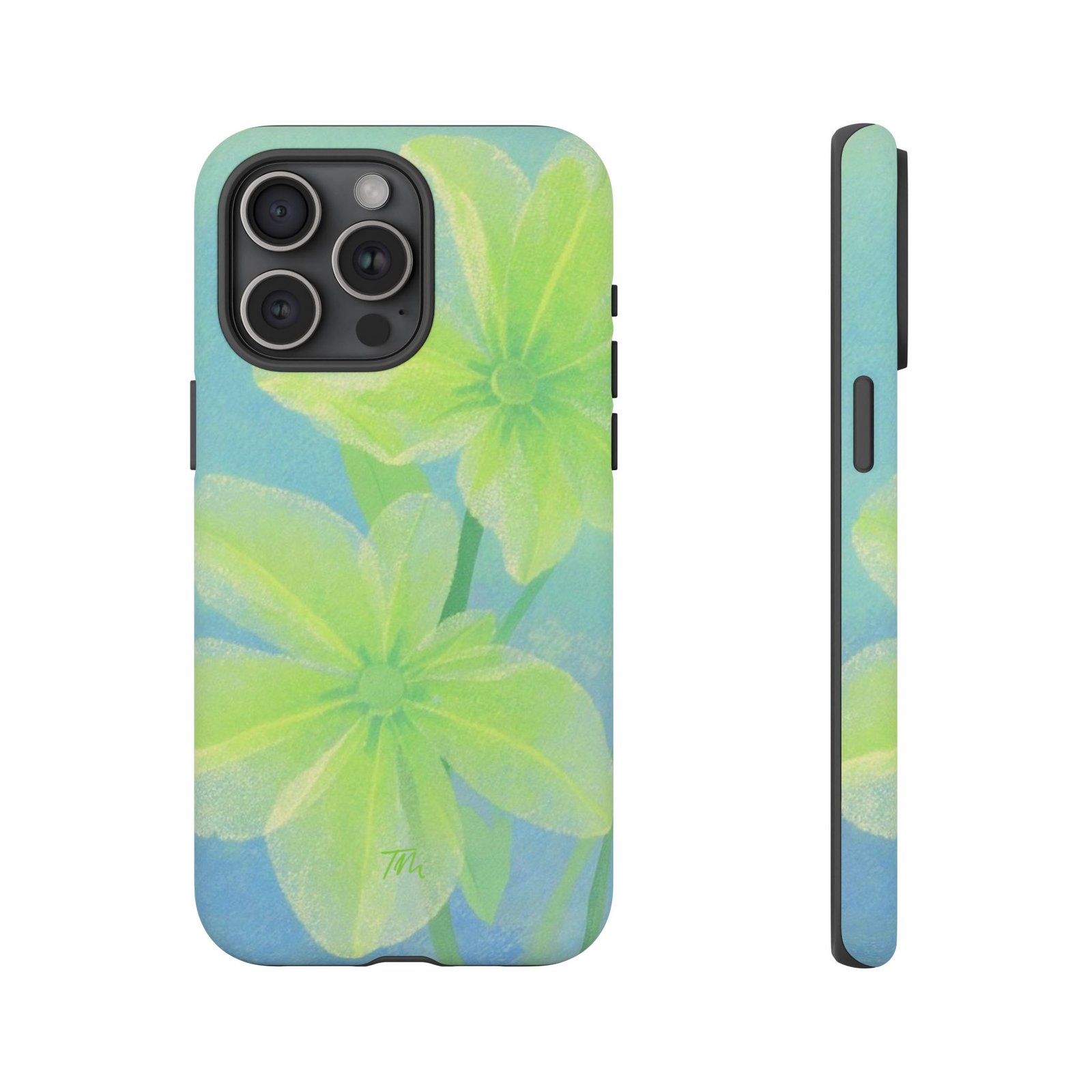 Green Floral Phone Case, Tough Case, Cute Floral Design, Spring Aesthetic, Durable Phone Cover - Image 2