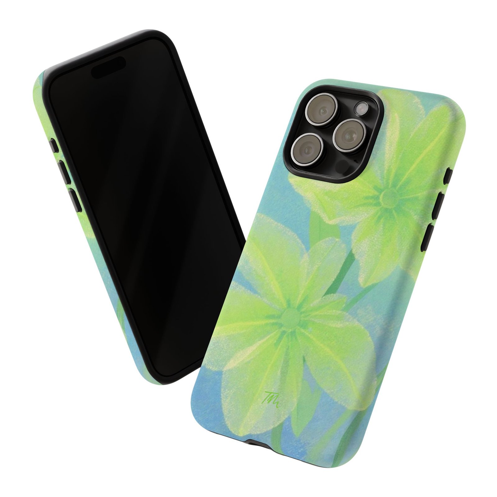Green Floral Phone Case, Tough Case, Cute Floral Design, Spring Aesthetic, Durable Phone Cover - Image 3