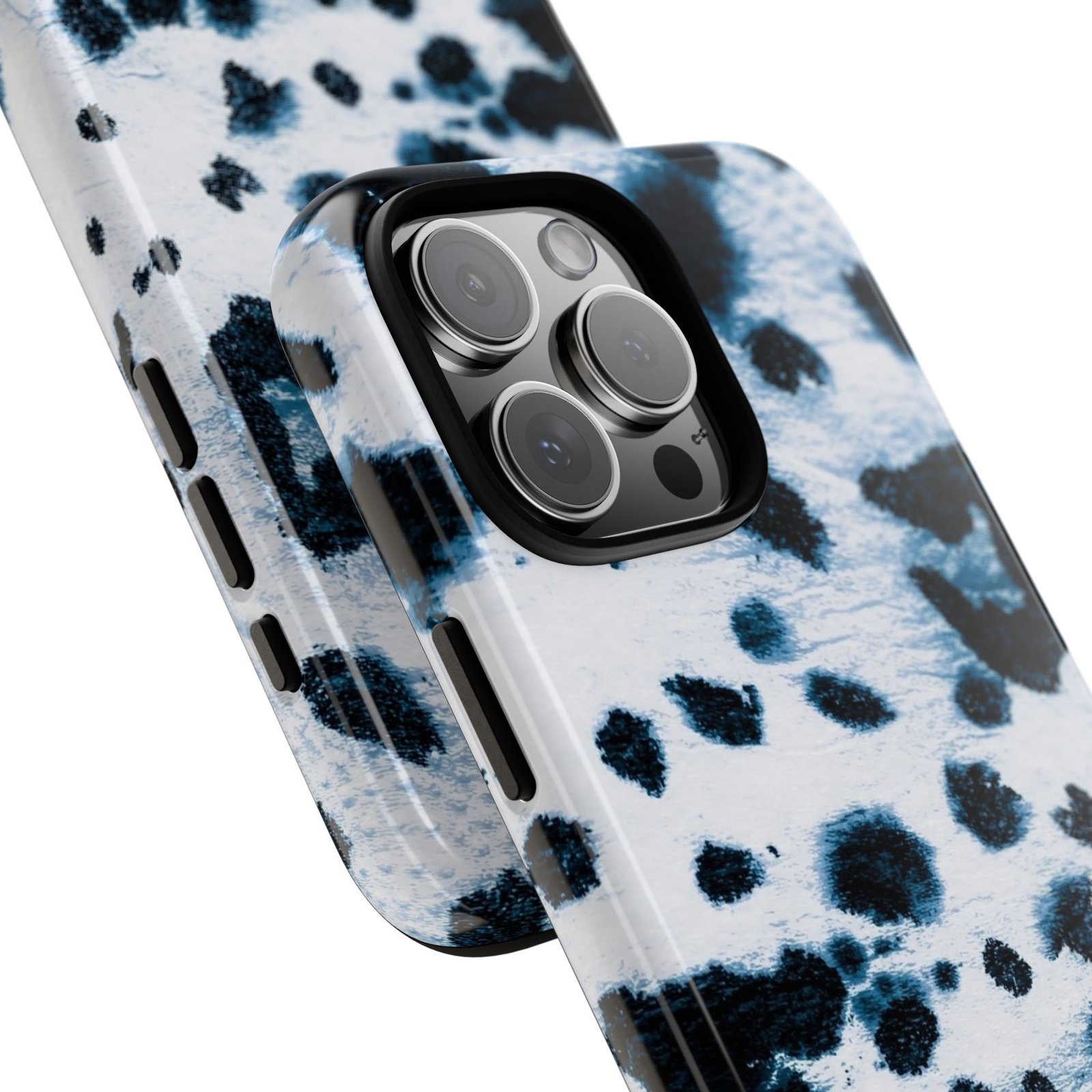 Stylish Blue and White Pattern Tough Case, Chic Leopard Print Phone Cover, Durable Phone Protection - Image 4