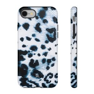 Stylish Blue and White Pattern Tough Case, Chic Leopard Print Phone Cover, Durable Phone Protection