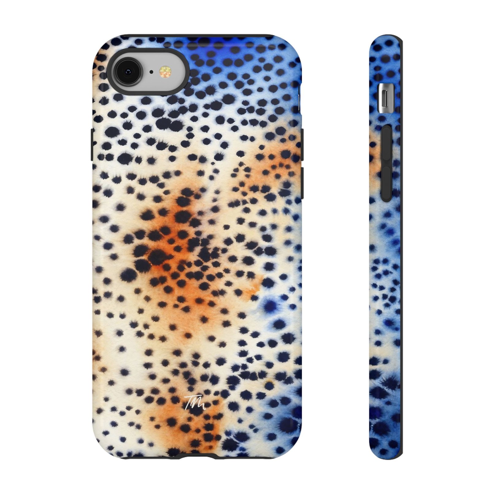 Spotty Pattern Colorful Watercolor Tough iPhone Case, Durable Phone Cover for Tough Protection, Stylish Aesthetic Orange Blue Phone Case