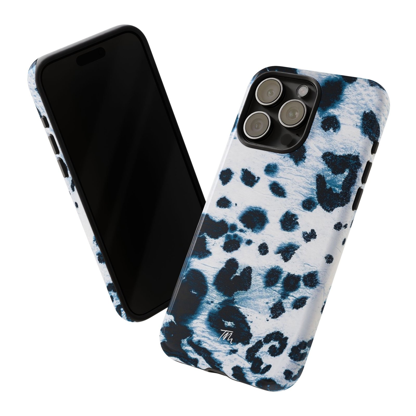 Stylish Blue and White Pattern Tough Case, Chic Leopard Print Phone Cover, Durable Phone Protection - Image 3