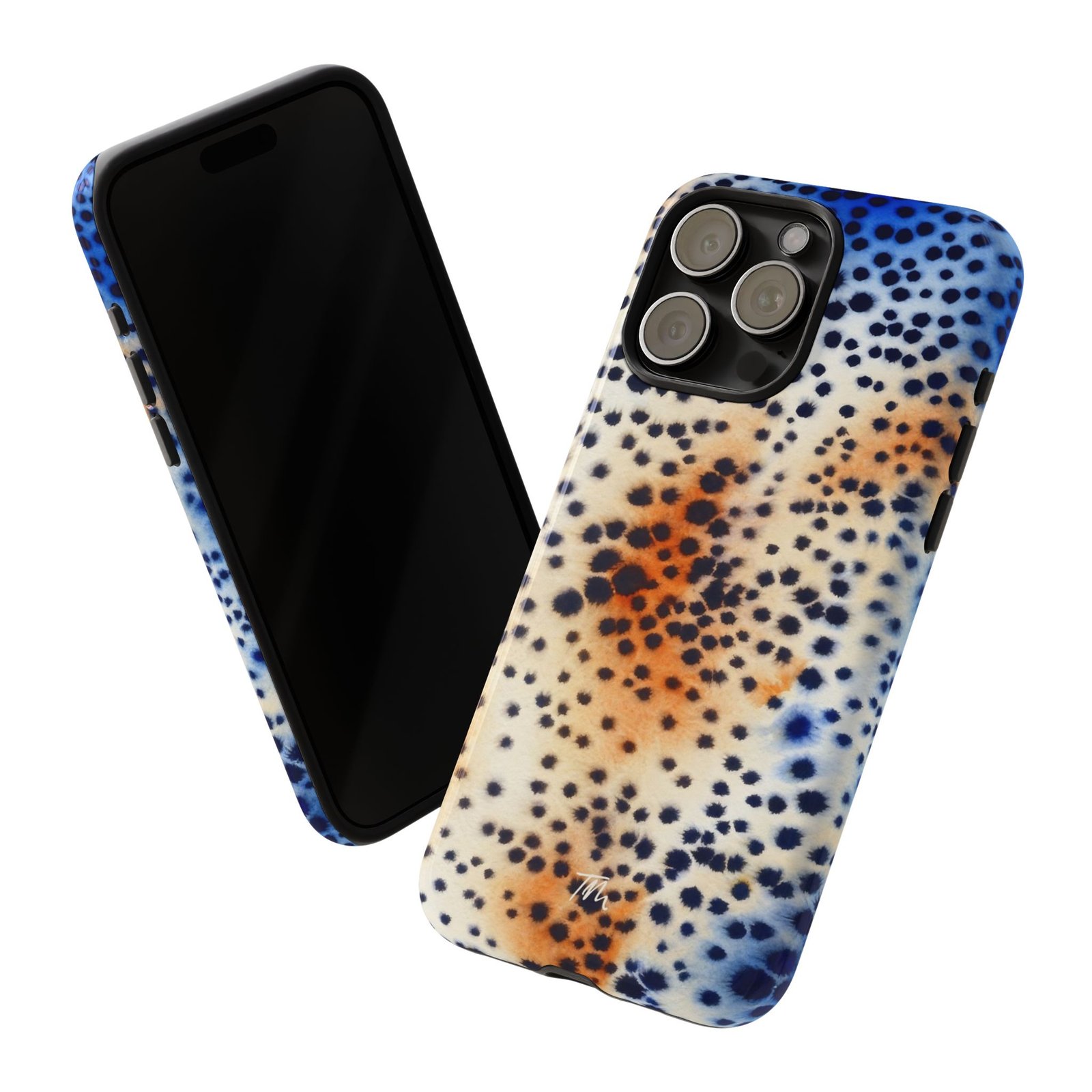 Spotty Pattern Colorful Watercolor Tough iPhone Case, Durable Phone Cover for Tough Protection, Stylish Aesthetic Orange Blue Phone Case - Image 3