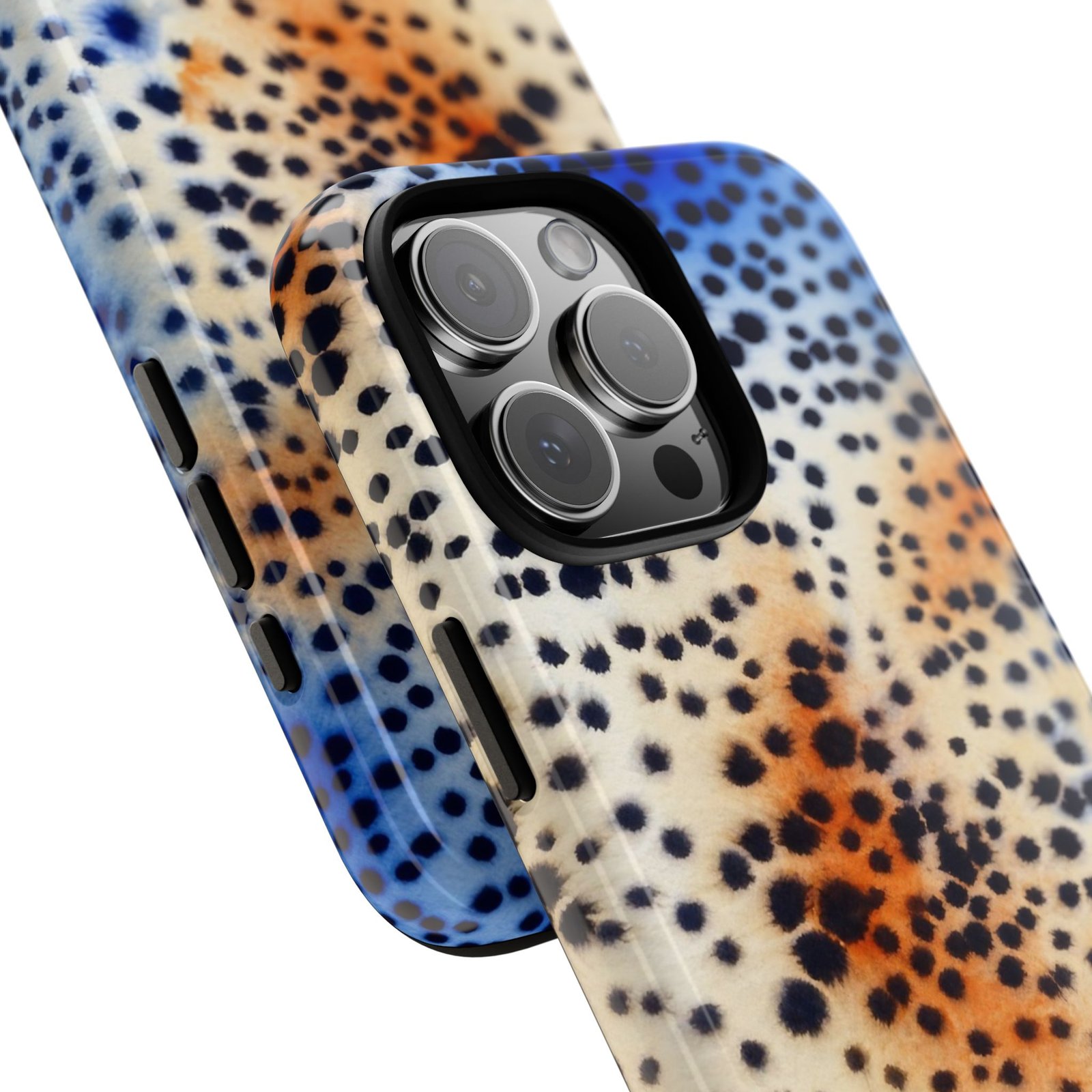 Spotty Pattern Colorful Watercolor Tough iPhone Case, Durable Phone Cover for Tough Protection, Stylish Aesthetic Orange Blue Phone Case - Image 4