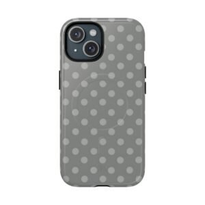 MagSafe® Compatible Grey Stylish Phone Case, Cute Polka Dot Design, Durable Tech Accessory, Trendy Phone Cover, Gift for Modern Smartphone Protection