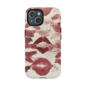MagSafe® Compatible Chic Red Lipstick Print Phone Case, Cute Phone Cover, Trendy Gift, Vintage Romantic Aesthetic Accessory, Unique Style