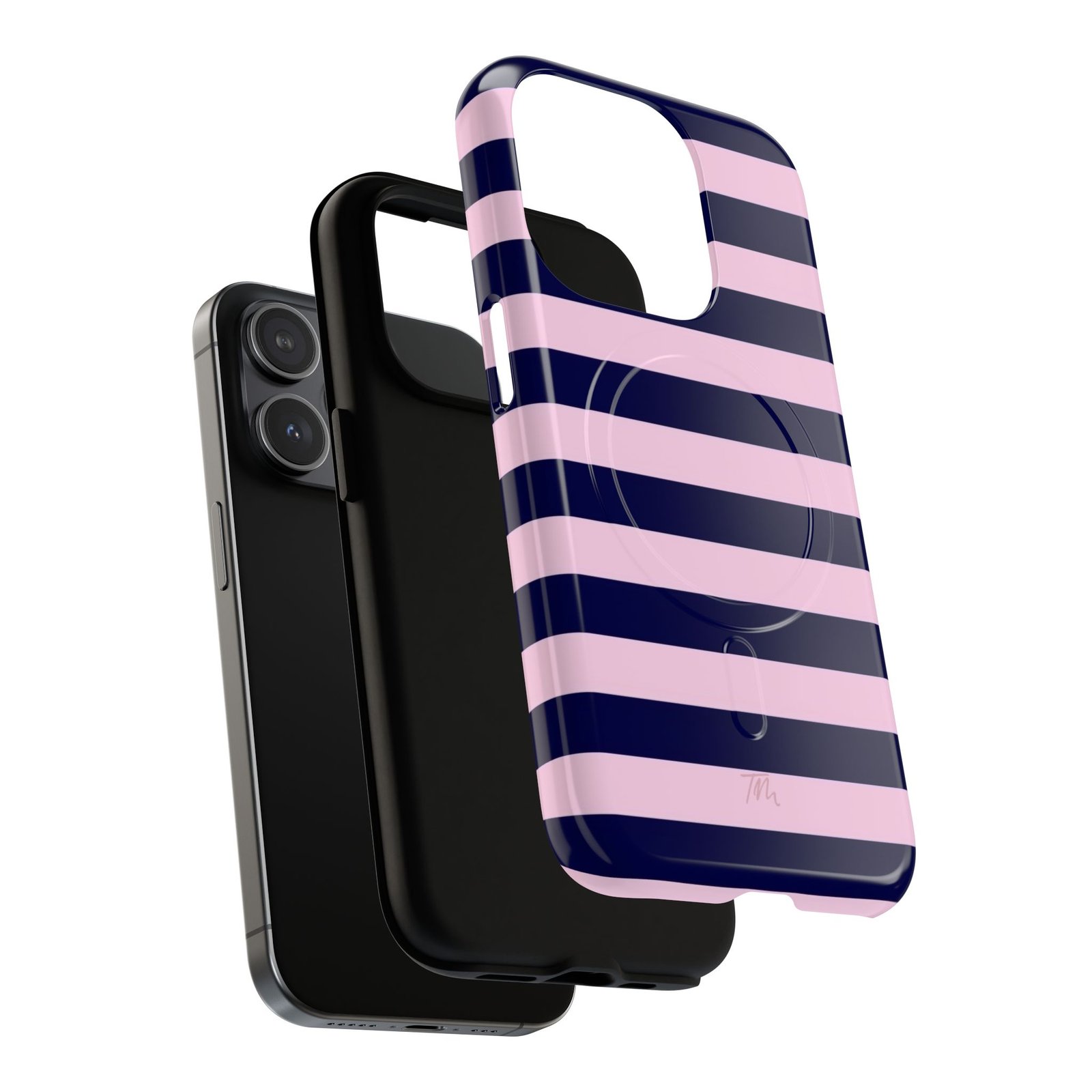 MagSafe® Compatible Stylish Phone Case with Pink and Navy Stripes, Trendy Tough Cases for iPhone and Samsung, Cute Phone Cover, Phone Accessory - Image 4