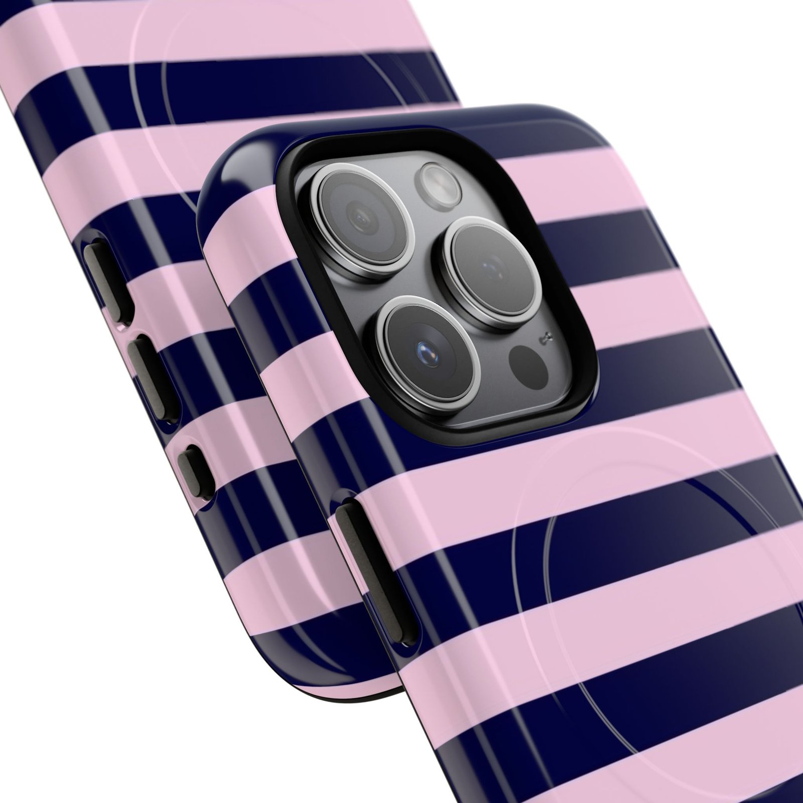MagSafe® Compatible Stylish Phone Case with Pink and Navy Stripes, Trendy Tough Cases for iPhone and Samsung, Cute Phone Cover, Phone Accessory - Image 3