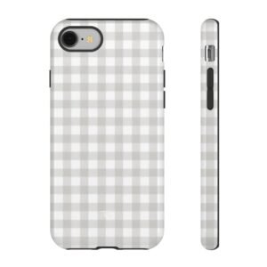 Gray Gingham Tough Phone Case, Protective Plaid iPhone Cover, Stylish Plaid Case