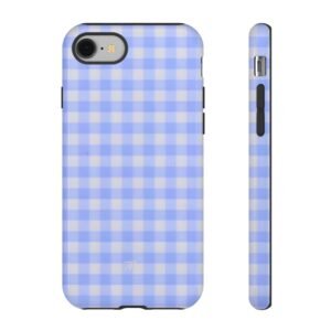 Blue Gingham Tough Phone Case, Durable Plaid Protective Cover, Blue Plaid Case