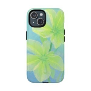 MagSafe® Compatible Green Floral Phone Case, Tough Case, Cute Floral Design, Spring Aesthetic, Durable Phone Cover
