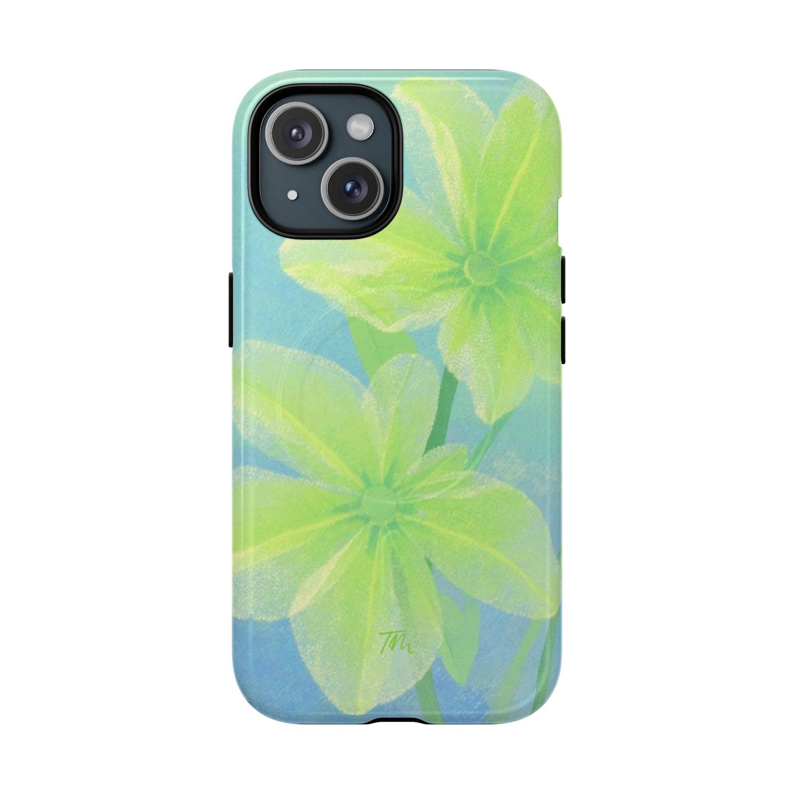 MagSafe® Compatible Green Floral Phone Case, Tough Case, Cute Floral Design, Spring Aesthetic, Durable Phone Cover