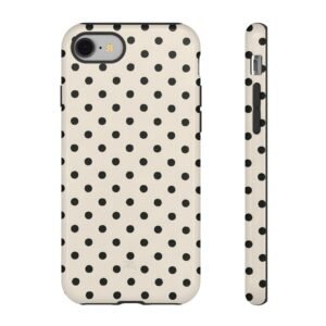 Chic Polka Dot Phone Case, Stylish Black and White iPhone Cover, Cute Tech Accessory Gift, Fashionable Minimalistic Smartphone Protection