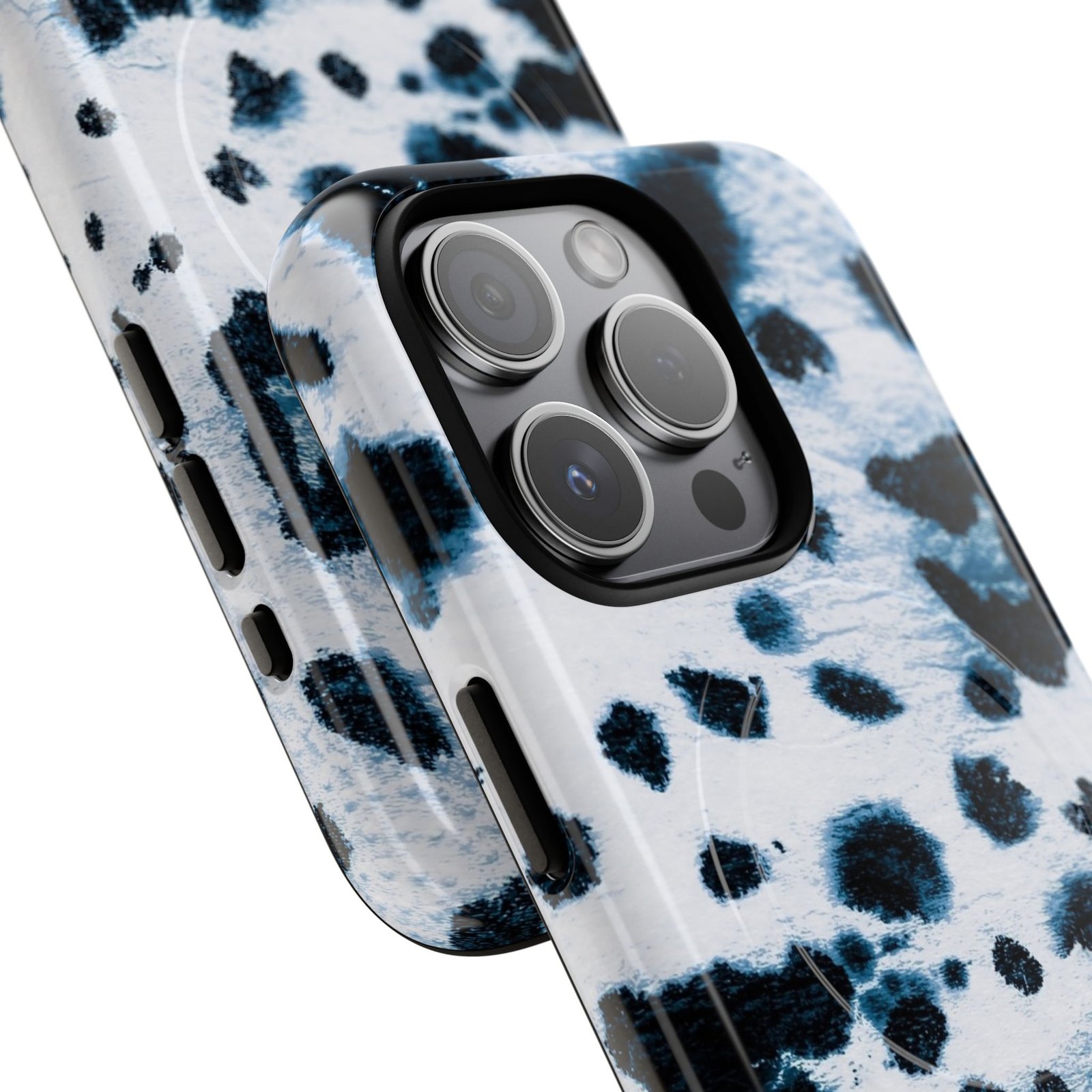 MagSafe® Compatible Stylish Blue and White Pattern Tough Case, Chic Leopard Print Phone Cover, Durable Phone Protection - Image 3