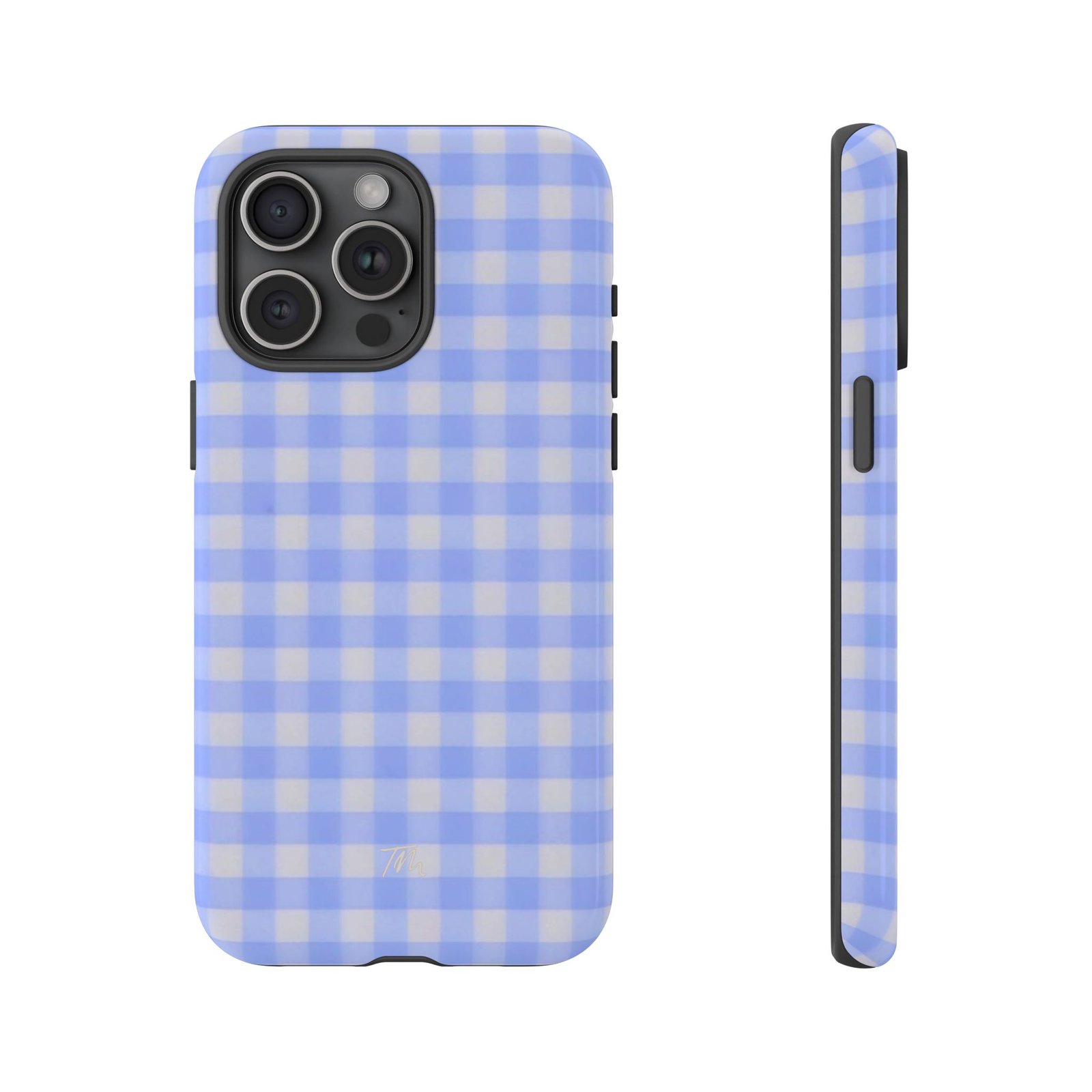 Blue Gingham Tough Phone Case, Durable Plaid Protective Cover, Blue Plaid Case - Image 2