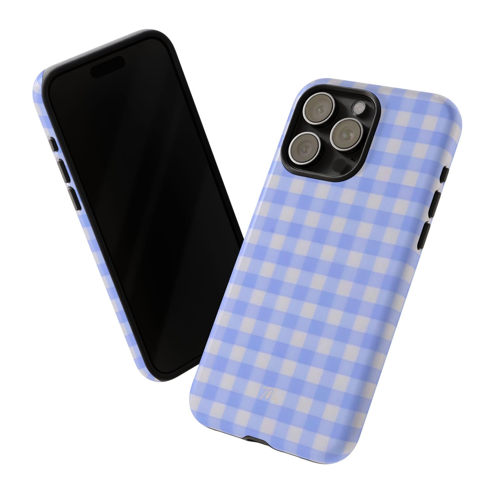 Blue Gingham Tough Phone Case, Durable Plaid Protective Cover, Blue Plaid Case - Image 3