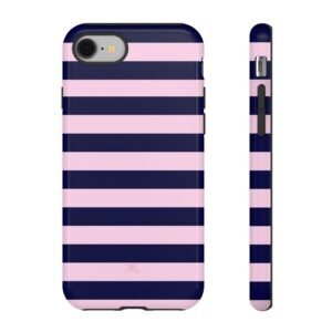 Stylish Phone Case with Pink and Navy Stripes, Trendy Tough Cases for iPhone and Samsung, Cute Phone Cover, Phone Accessory