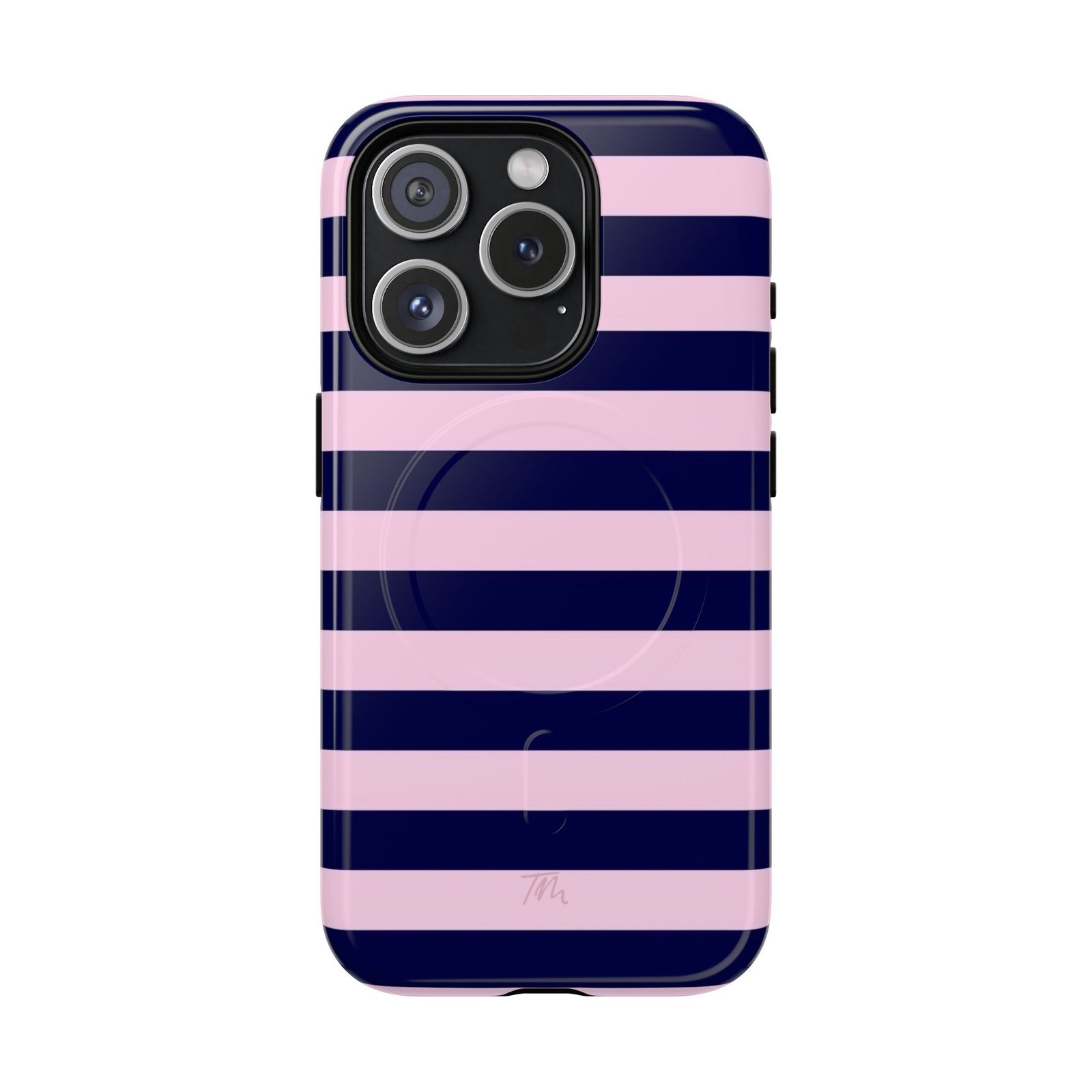 MagSafe® Compatible Stylish Phone Case with Pink and Navy Stripes, Trendy Tough Cases for iPhone and Samsung, Cute Phone Cover, Phone Accessory - Image 2