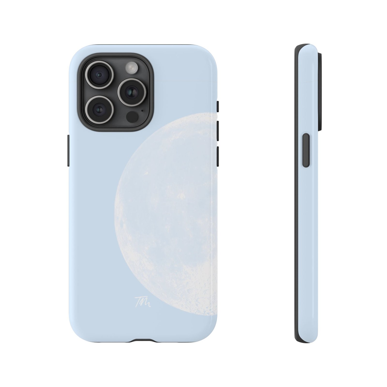 Blue Moon Phone Case, Pale Blue Lunar Graphic Tough Case, Durable Case for Protection - Image 2