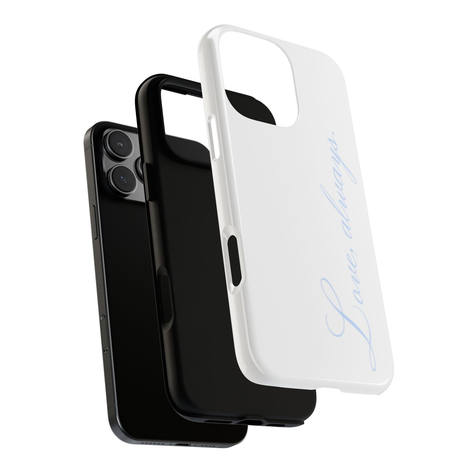 “Love, Always.” White and Blue Protective Phone Case, Romantic iPhone Cover, Minimalistic Matching Case - Image 5