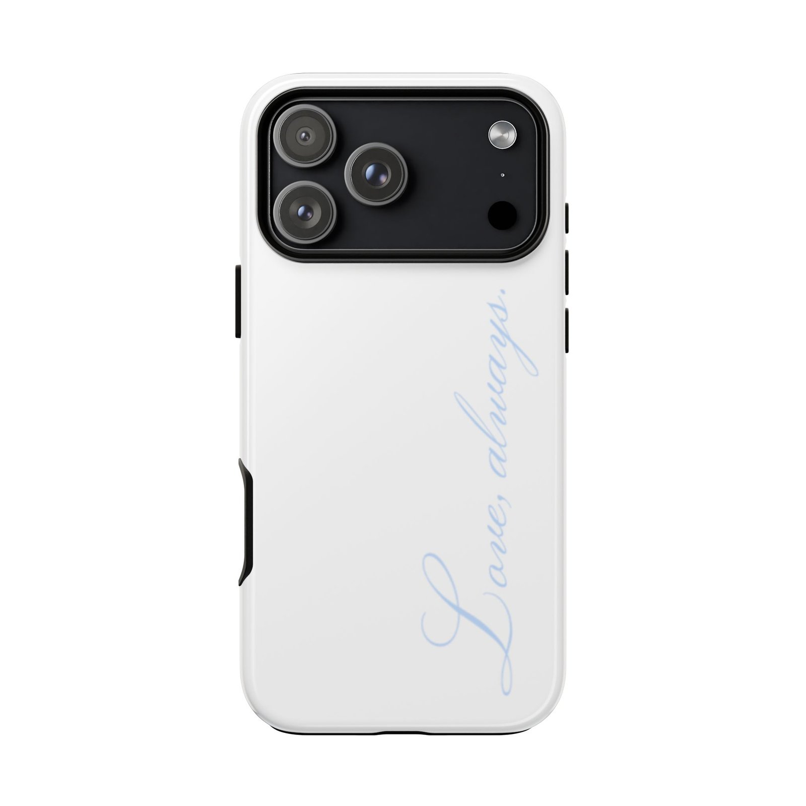 “Love, Always.” White and Blue Protective Phone Case, Romantic iPhone Cover, Minimalistic Matching Case