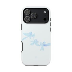 Blue Ribbon Bow Tough Phone Case, Durable and Protective Phone Cover, Cute White and Blue Phone Case